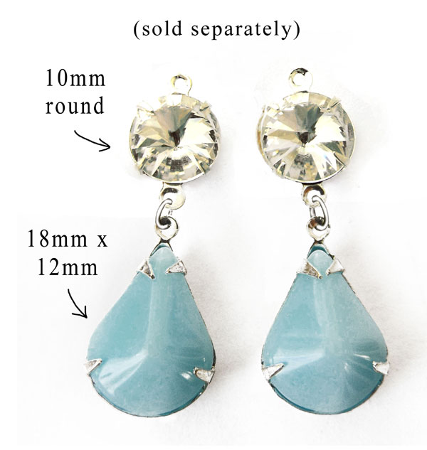 vintage aqua glass teardrops and crystal rivoli jewels paired for a new earring design
