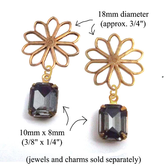 earring design idea featuring brass filigree flower connectors and 10x8mm rhinestone octagons... shown here in black diamond