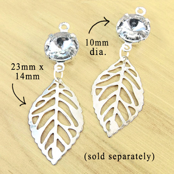 lightweight bridal earrings featuring silver plated leaf charms and crystal rhinestones