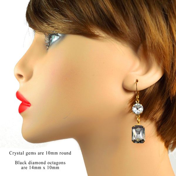 black diamond octagons and crystal round glass gems in a do it yourself earrings design