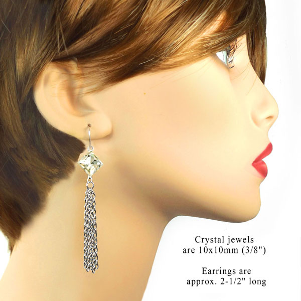 do it yourself earrings design featuring crystal diamond shape glass gems and silver chain