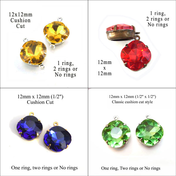 some of the colors of cushion cut rhinestone jewels available in my Etsy shop...click through to see more