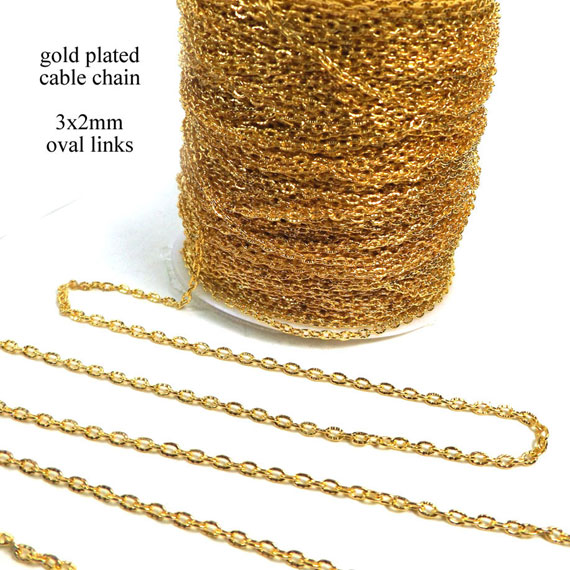 gold plated cable chain with 3x2mm links...lightweight and inexpensive