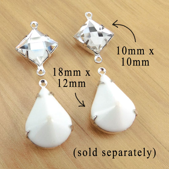white vintage glass teardrops and crystal square / diamond shape jewels...for bridal jewelry