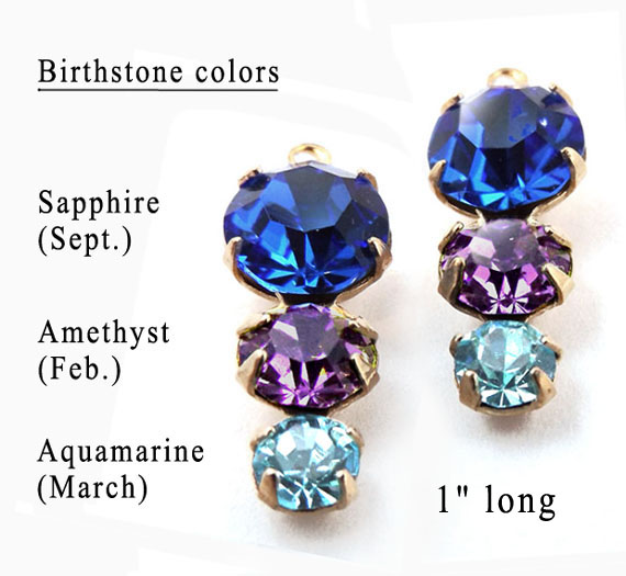 sapphire amethyst and aquamarine birthstone color glass gems