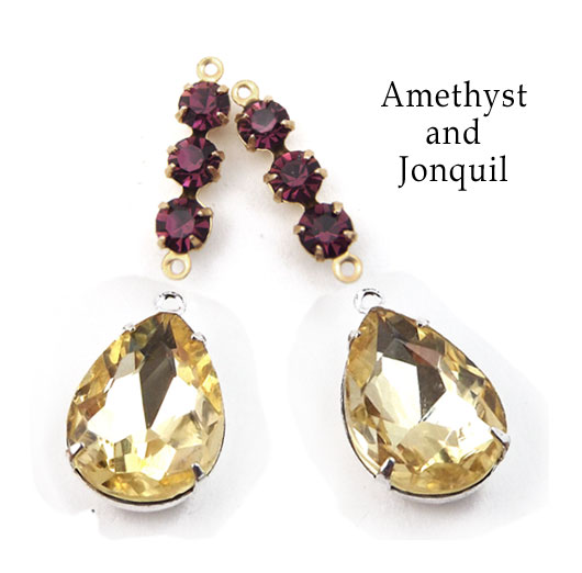 amethyst and jonquil glass jewels available in my Etsy shop