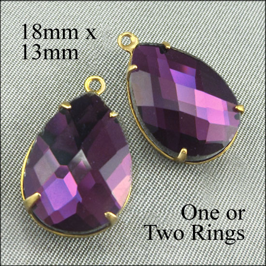 amethyst purple faceted glass teardrop cabochon beads