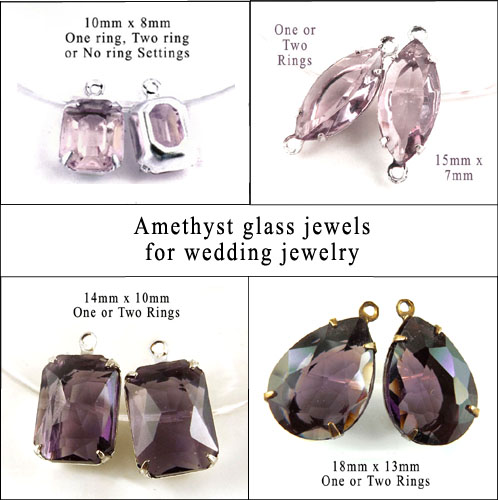 amethyst glass jewels for wedding and bridal jewelry