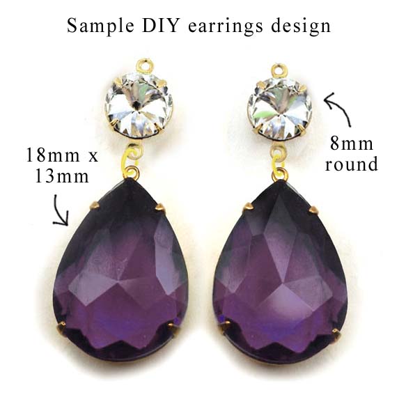 amethyst rhinestone teardrops with crystal rounds for a DIY earring design idea
