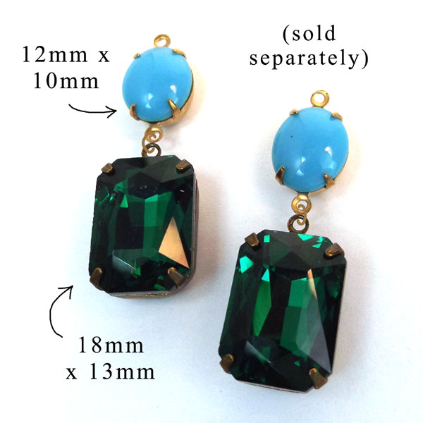 DIY earring design idea featuring aqua vintage glass ovals and emerald green faceted octagons
