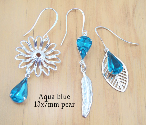 DIY earring designs with aqua glass  teardrop jewels