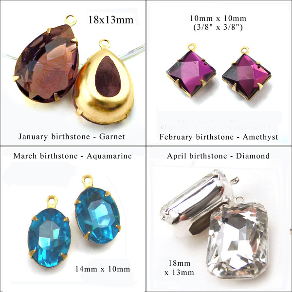 birthstone colors for the months January, February, March and April