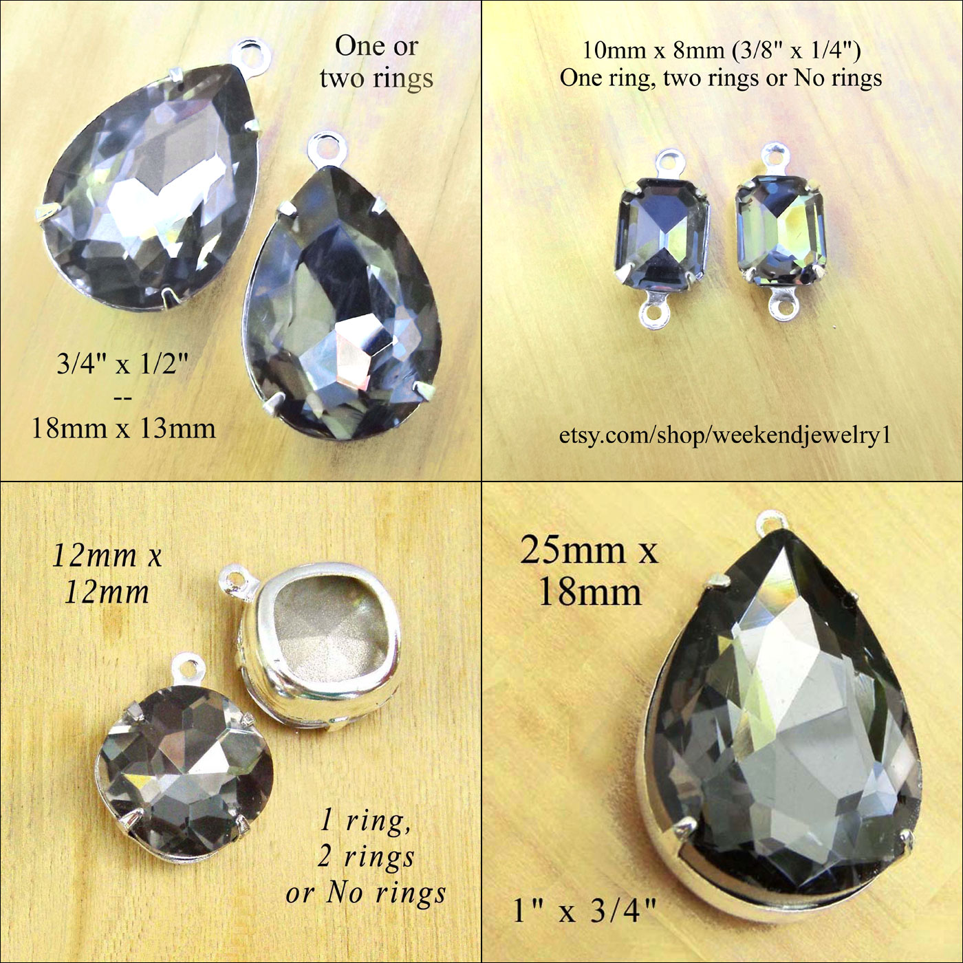 black diamond glass jewels in my jewelry supplies shop