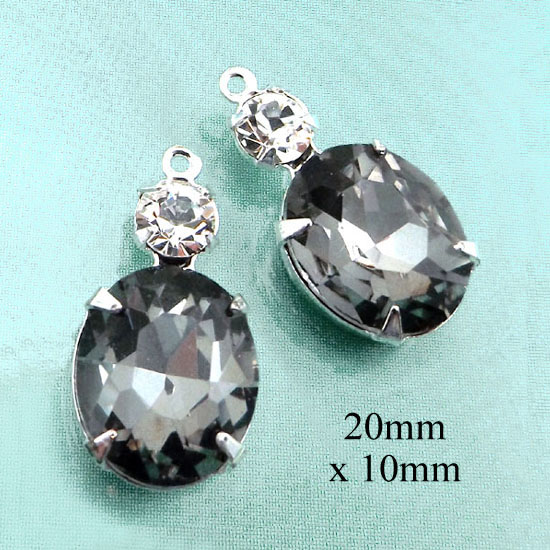 black diamond oval and crystal glass jewels or earring drops