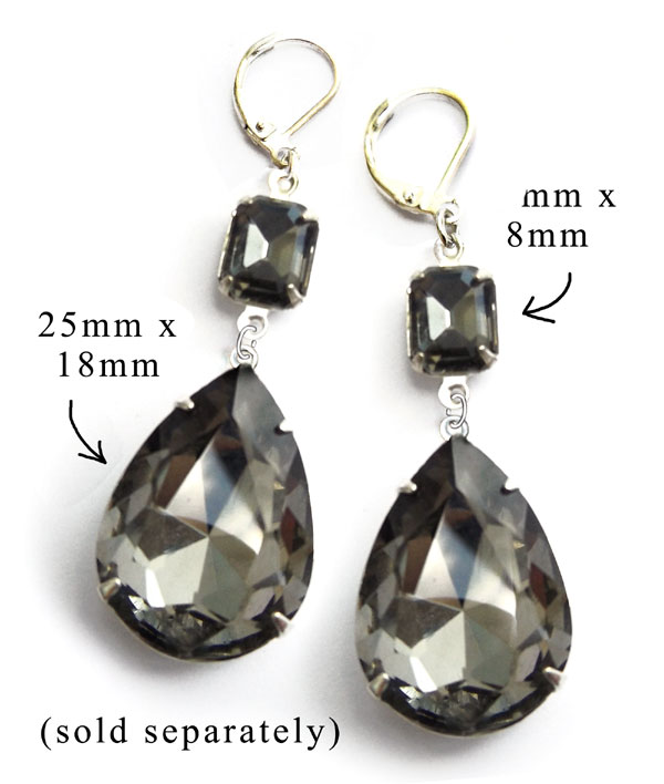 black diamond big faceted teardrops combined with faceted octagon stones to make statement earrings...components are on sale in my online jewelry supplies shop