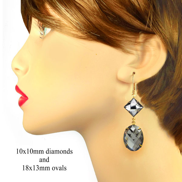 new earrings design idea featuring two shapes of faceted black diamond glass gems