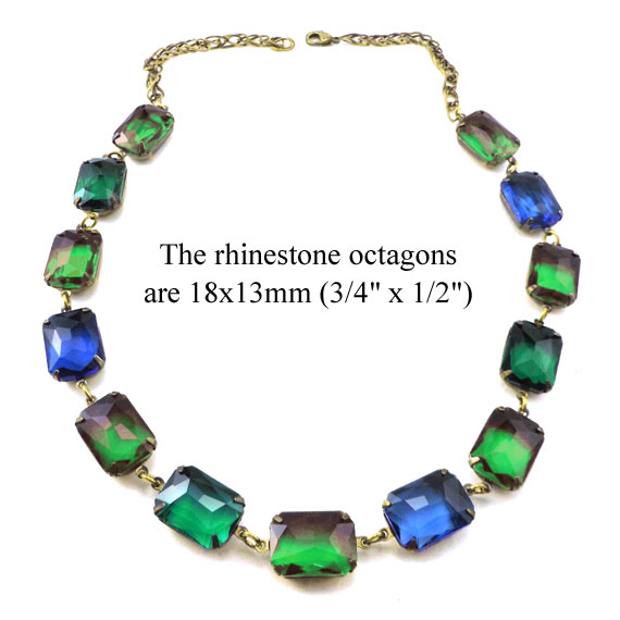 vivid sapphire blue and emerald green octagons necklace design idea