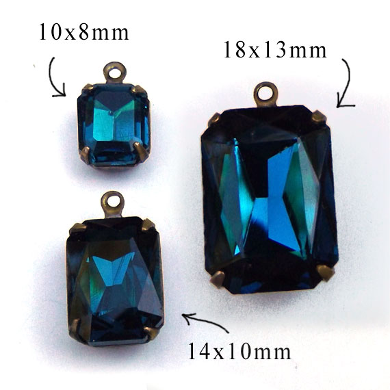 blue zircon rhinestone octagons in three sizes.... available at weekendjewelry1.etsy.com