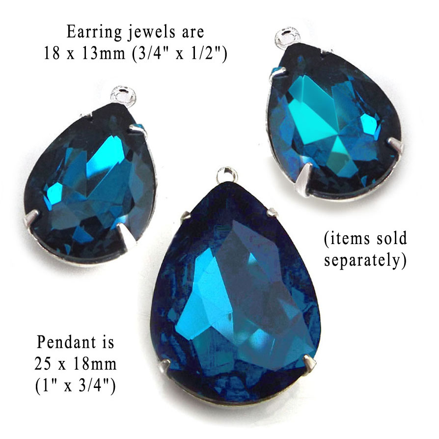 blue zircon rhinestone teardrop pendant and coordinating earring beads