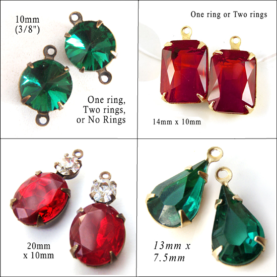 emerald green and ruby red glass jewels available in my Etsy shop