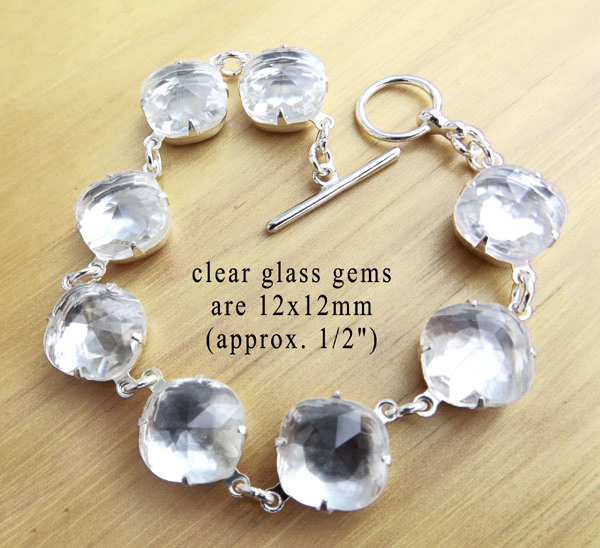 clear cushion cut octagon glass gems in a DIY bracelet design