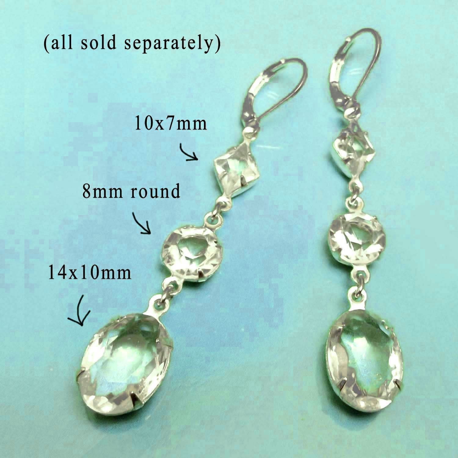 DIY earring design idea featuring clear glass jewels in silver plated brass settings