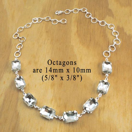 crystal octagon silver necklace