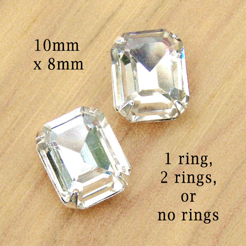 crystal octagon beads in no ring silver settings for stud or button earrings
