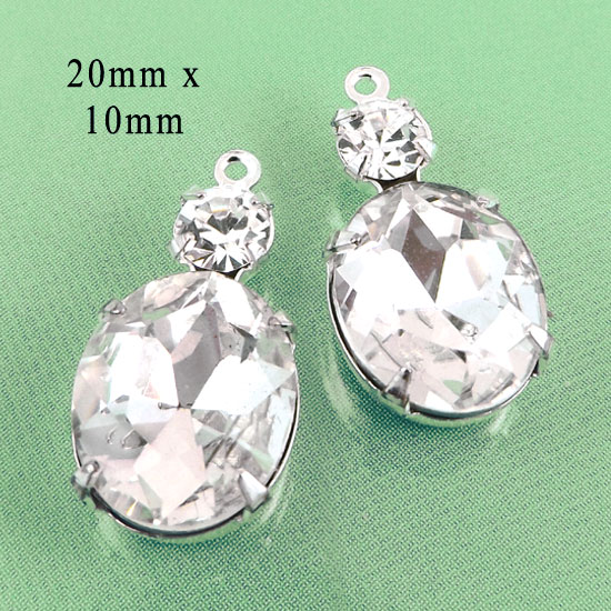 crystal oval glass jewels with two sparkling rhinestones