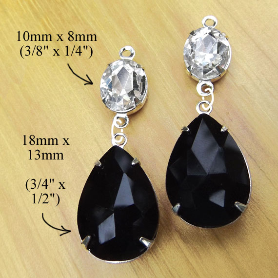 DIY earring design idea featuring crystal oval rhinestones paired with faceted black teardrops