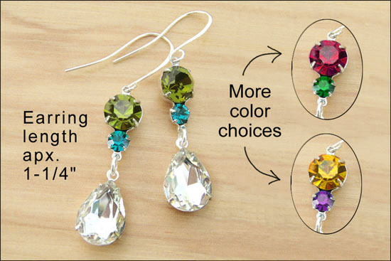 glass teardrop jewels with several rhinestone color choices