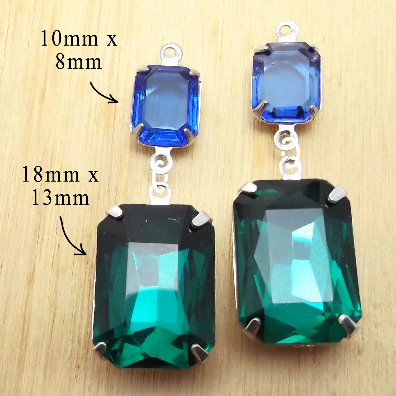 emerald green and sapphire blue rhinestone octagons from my online jewelry supplies shop
