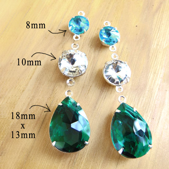 emerald green aquamarine and crystal glass jewels in birthstone colors