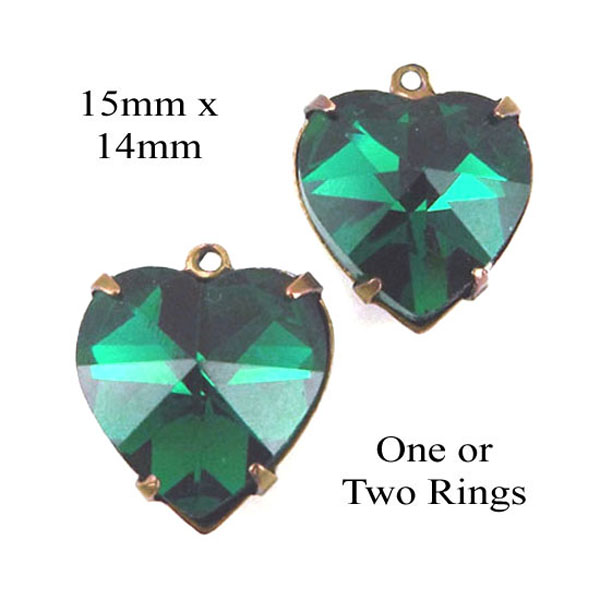 emerald glass heart pendants or earring jewels