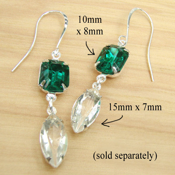 emerald glass octagons and clear navette crystals in a new DIY earring design