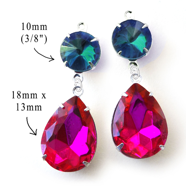 earring design idea featuring fuschia pink and blue zircon glass gems from weekendjewelry1 on etsy