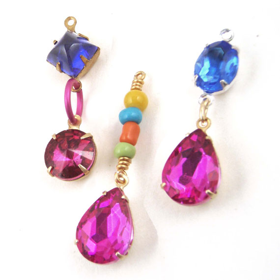 fuschia pink glass jewels with multi color beads and jewels