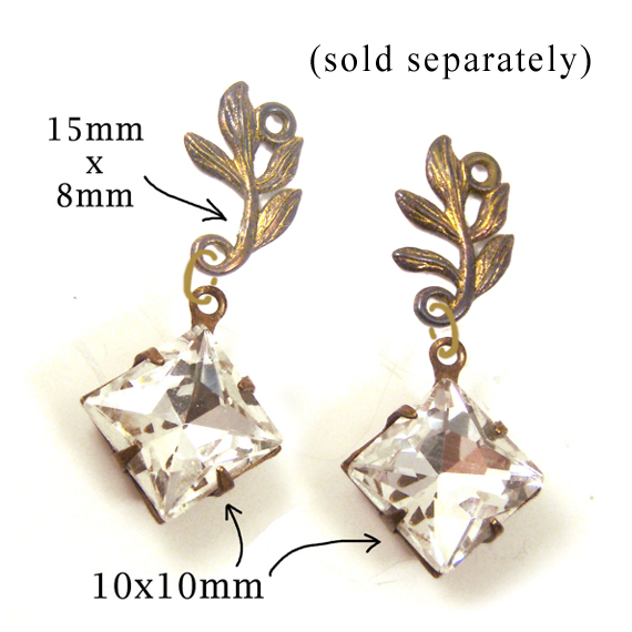 DIY earring design idea featuring leaf spray links and crystal diamond glass jewels