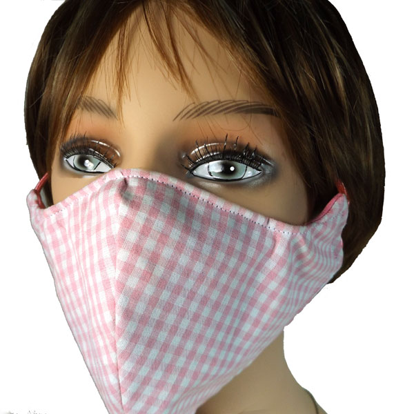 gingham handmade mask, shown here on a mannequin