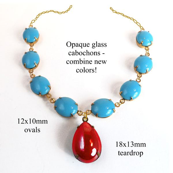 necklace design idea featuring opaque glass jewels in ovals and teardrop shapes