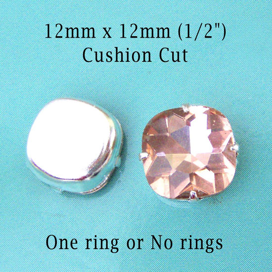 peach cushion cut glass jewels at weekendjewelry1 at etsy