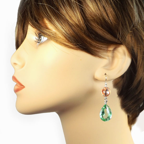 peridot and peach crystal earring design idea