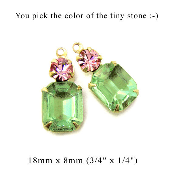 peridot green and pink rhinestone jewels for Easter earrings