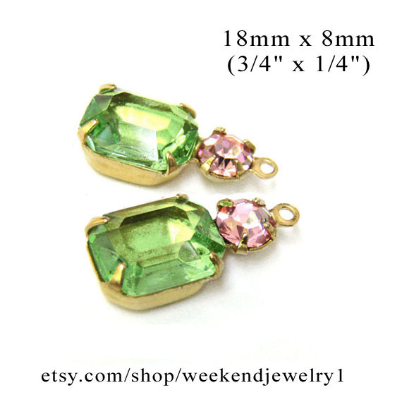 peridot green and pink rhinestone jewels for Easter earrings