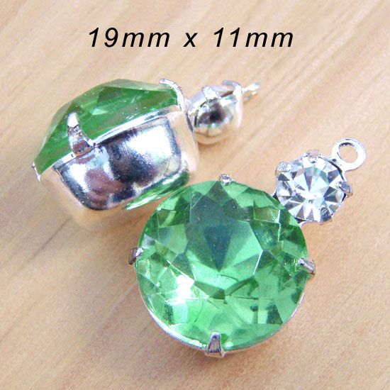 peridot green and crystal rhinestone two jewel earring charms in my Etsy shop