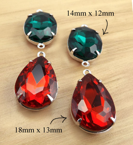 red and green glass cabochon jewels