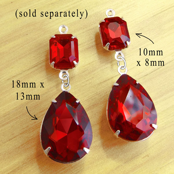 faceted red glass octagons and teardrops are combined in this DIY earring design idea
