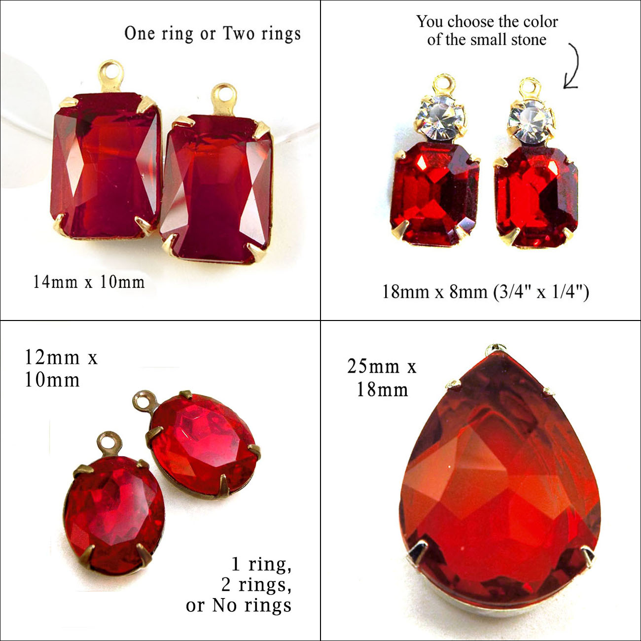 ruby red glass gems available at weekendjewelry1 on etsy