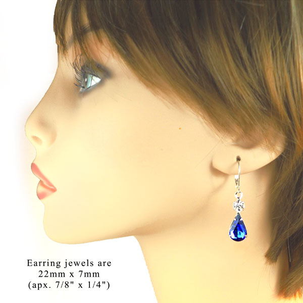sapphire blue and sparkling crystal earrings with a multi stone setting