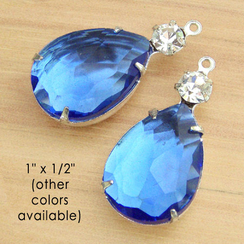 sapphire blue and crystal glass teardrop jewels available at Weekendjewelry1 at Etsy